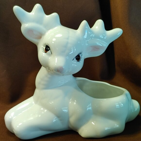 Other - Vintage Ceramic Quilted White Deer Reindeer Planter Vase